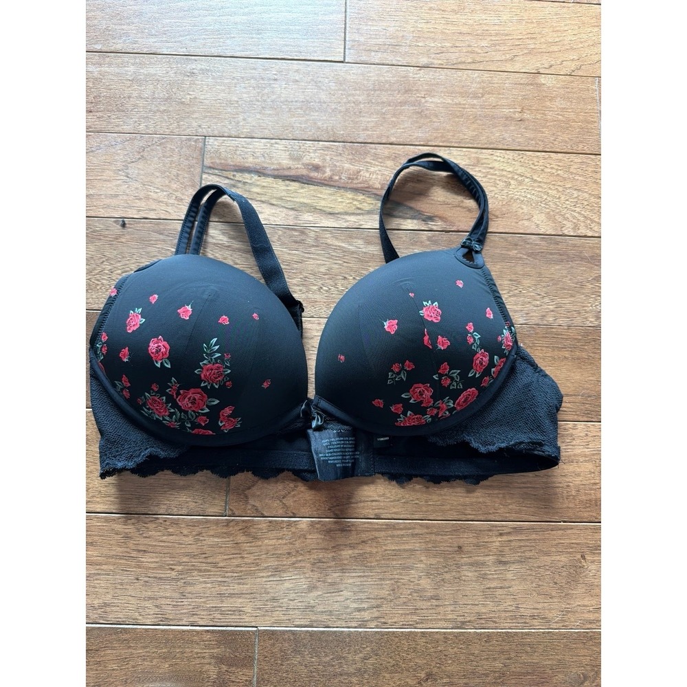 Black Rose Floral Print Torrid Underwire Bra 38C
